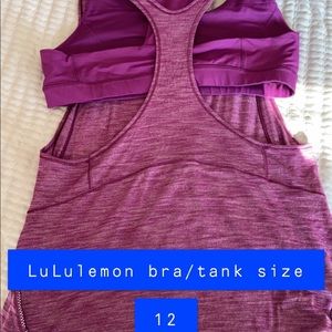Lululemon tank bra combo. Size 12. Like new